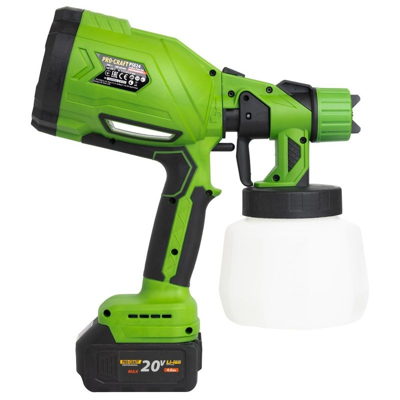 Casa si Gradina - Constructii - Vopsea si tencuieli - Pistoale si sisteme de vopsit si tencuit - Pistol de vopsit pe acumulator PROCRAFT PSE24, 20V, 1000 ml, debit 380 ml/min, acumulatorul nu este inclus - Infinity.ro