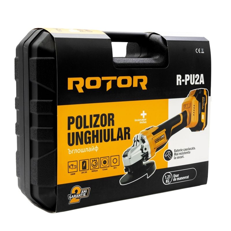 Casa si Gradina - Constructii - Scule electrice si accesorii - Polizoare - Polizor unghiular cu acumulator ROTOR R-PU2A 20V / 2Ah, brushless - Infinity.ro