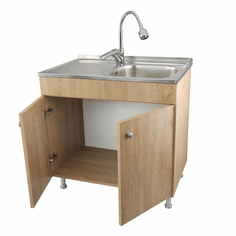 Casa si Gradina - Mobilier - Seturi de mobilier - Seturi bucatarie - Set Masca Chiuveta Sonoma 80 cm X 50 cm X 80 cm, chiuveta inox cuva dreapta, baterie lebada flexibila si sifon scurgere - Infinity.ro