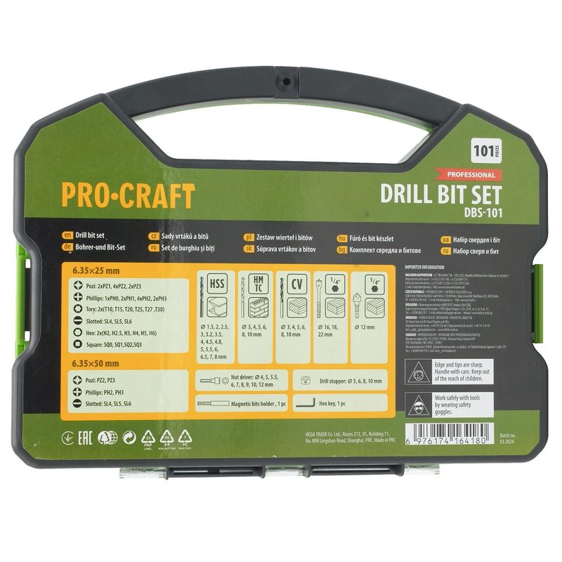 Casa si Gradina - Constructii - Scule electrice si accesorii - Seturi si accesorii pentru gaurit si insurubat - Set de biti PROCRAFT DBS-101, 101 piese - Infinity.ro