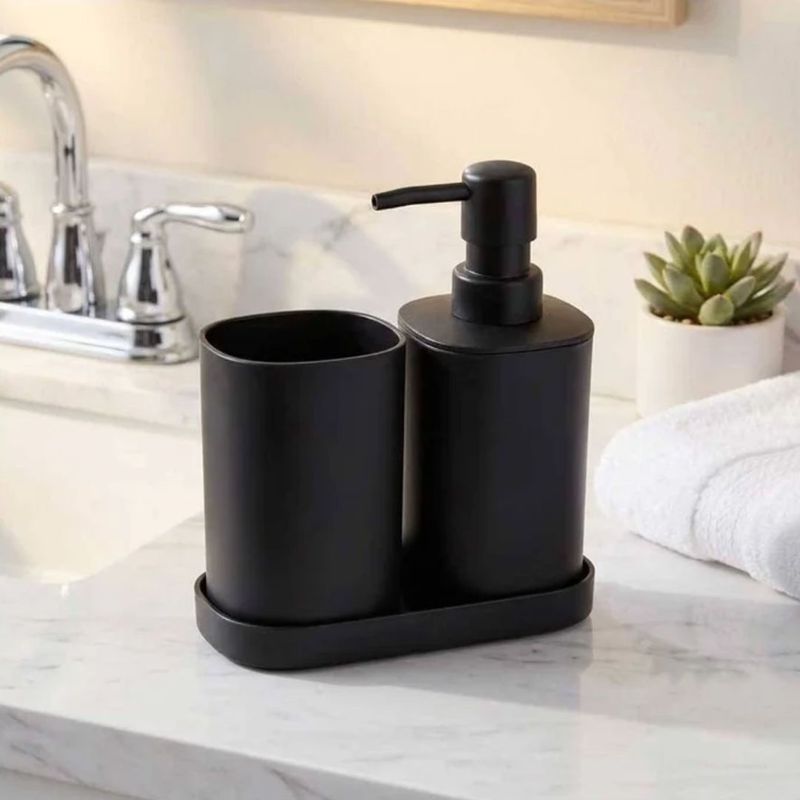 Casa si Gradina - Sanitare - Suporturi si accesorii baie - Accesorii baie - Set accesorii de baie, 3 piese, culoare negru, design modern - Infinity.ro