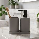 Casa si Gradina - Sanitare - Suporturi si accesorii baie - Accesorii baie - Set accesorii de baie, 3 piese, culoare gri, design modern - Infinity.ro
