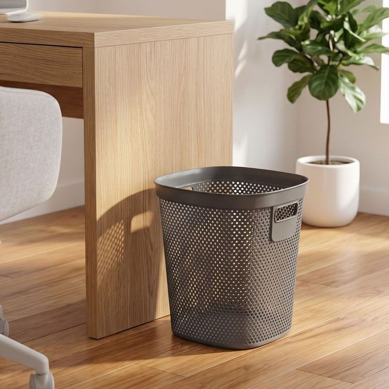Casa si Gradina - Mobilier - Organizare si depozitare - Cosuri de gunoi - Cos de gunoi 12.5L, din plastic reciclat, model perforat, gri - Infinity.ro
