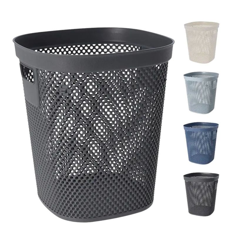 Casa si Gradina - Mobilier - Organizare si depozitare - Cosuri de gunoi - Cos de gunoi 12.5L, din plastic reciclat, model perforat, gri - Infinity.ro