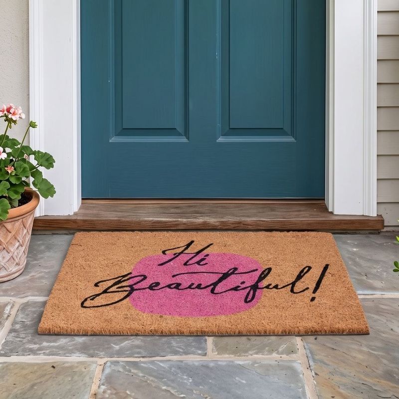 Casa si Gradina - Textile si covoare - Covoare - Covorase intrare - Covor de intrare din fibra cocos 39x59 cm, cu mesaj Hi Beautiful - Infinity.ro