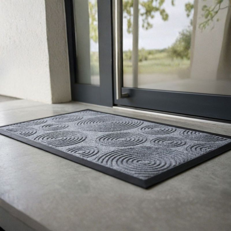 Casa si Gradina - Textile si covoare - Covoare - Covorase intrare - Covor de intrare cauciuc 40x70 cm, gri, model cerculete - Infinity.ro