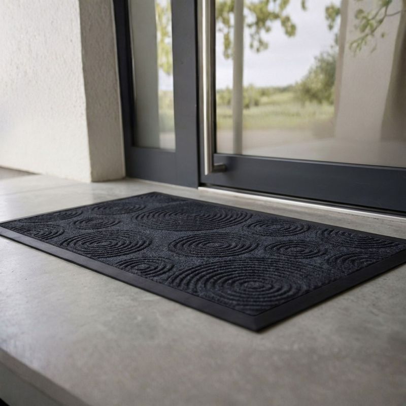 Casa si Gradina - Textile si covoare - Covoare - Covorase intrare - Covor de intrare cauciuc 40x70 cm, gri inchis, model cerculete - Infinity.ro