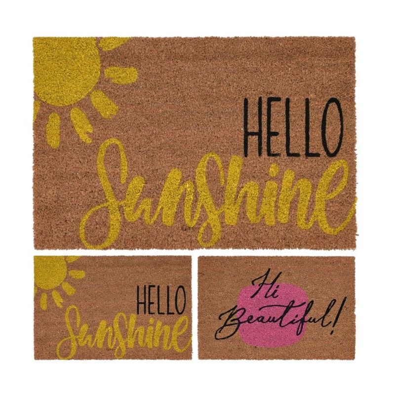 Casa si Gradina - Textile si covoare - Covoare - Covorase intrare - Covor de intrare din fibra cocos 39x59 cm, cu mesaj Hi Beautiful - Infinity.ro