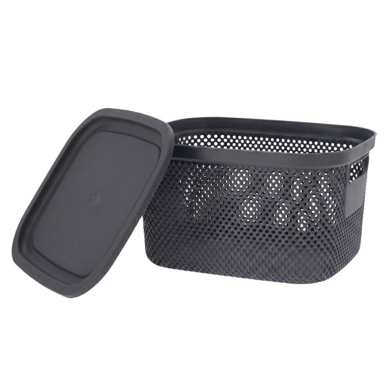 Casa si Gradina - Mobilier - Organizare si depozitare - Cutii depozitare - Cos depozitare cu capac, 6 L, din plastic perforat, Storage Solutions, gri inchis - Infinity.ro