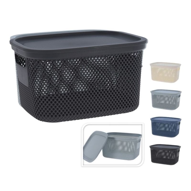 Casa si Gradina - Mobilier - Organizare si depozitare - Cutii depozitare - Cos depozitare cu capac, 6 L, din plastic perforat, Storage Solutions, gri inchis - Infinity.ro