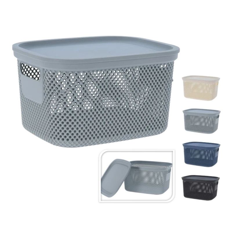 Casa si Gradina - Mobilier - Organizare si depozitare - Cutii depozitare - Cos depozitare cu capac, 6 L, din plastic perforat, Storage Solutions, gri deschis - Infinity.ro