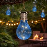 Casa si Gradina - Corpuri si surse de iluminat - Iluminat exterior - Lampi solare - Lampa solara in forma de bec albastru transparent, LED, pentru gradina, terasa si exterior - Infinity.ro
