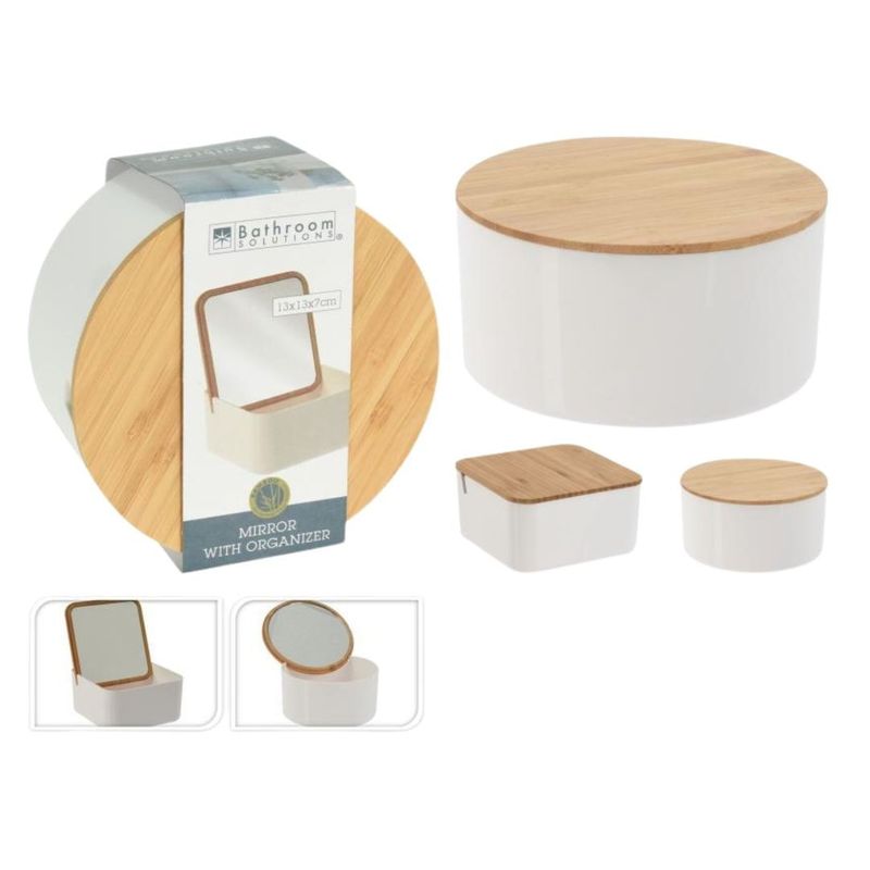 Ingrijire personala si Cosmetice - Machiaj - Oglinzi cosmetice - Oglinda de machiaj cu organizator cosmetic rotund, 13x13x7 cm, Eleganza - Infinity.ro