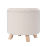 Casa si Gradina - Mobilier - Scaune si fotolii - Tabureti - Taburet material alb Teddy, cu spatiu de depozitare si picioare de lemn, 40x37 cm - Infinity.ro