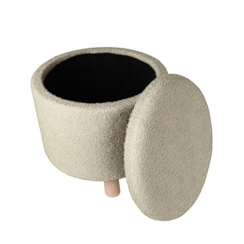 Casa si Gradina - Mobilier - Scaune si fotolii - Tabureti - Taburet material alb Teddy, cu spatiu de depozitare si picioare de lemn, 40x37 cm - Infinity.ro