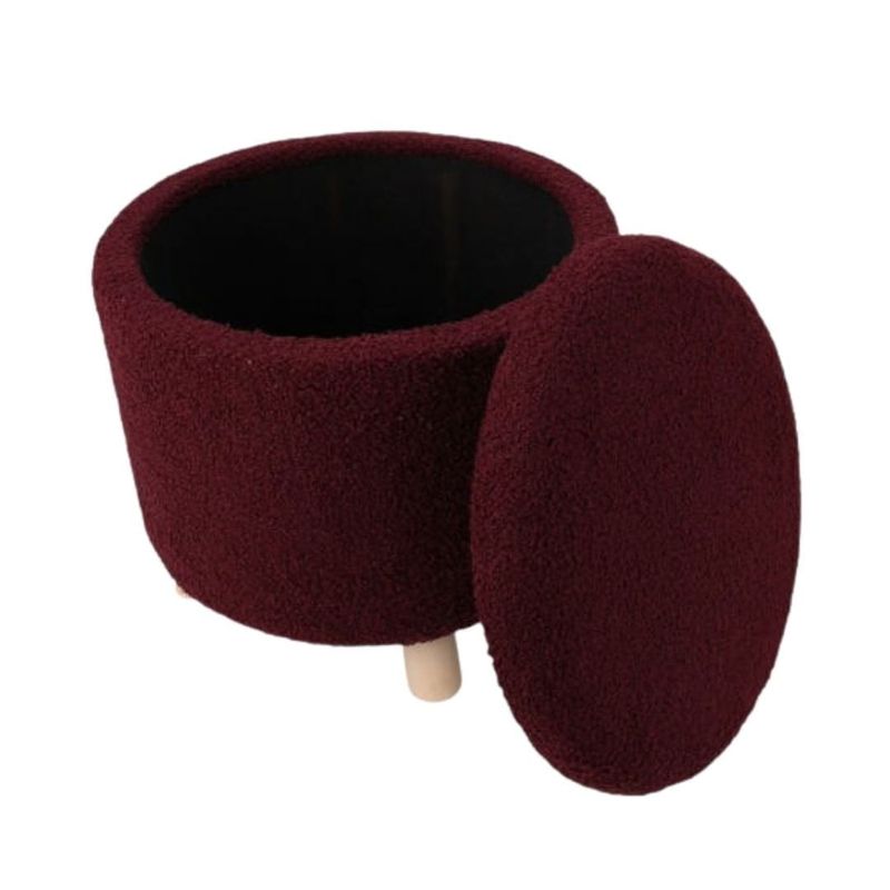 Casa si Gradina - Mobilier - Scaune si fotolii - Tabureti - Taburet material grena Teddy, cu spatiu de depozitare si picioare de lemn, 40x37 cm - Infinity.ro