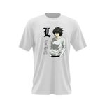Fashion, accesorii si bijuterii - Barbati - Imbracaminte - Tricouri si bluze barbati - Tricou barbati Death Note L Detective Logo Anime Manga Takeshi, alb, marime 2XL - Infinity.ro