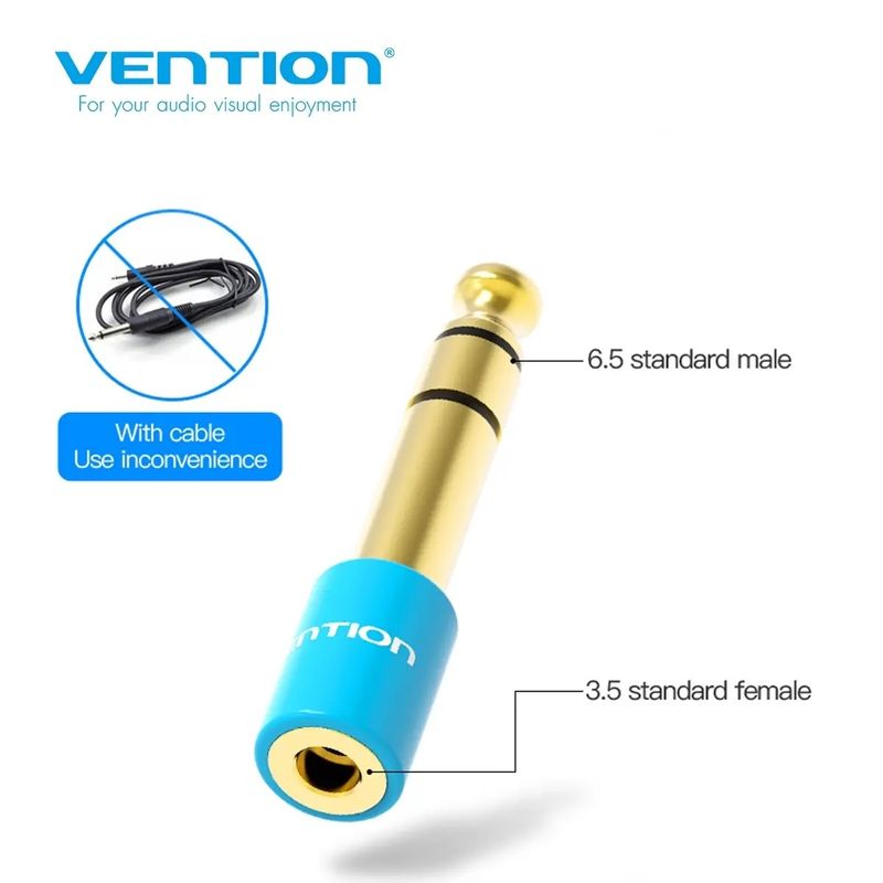 TV, Audio-Video si Foto - Accesorii TV si audio - Cabluri si adaptoare audio - Adaptor stereo audio Jack 3.5 mm soclu - Jack 6.3mm mufa aurit VENTION VAB-S01-L - Infinity.ro