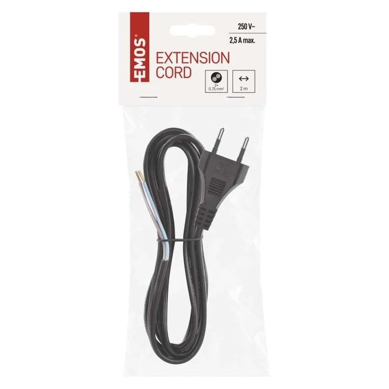 Casa si Gradina - Electrice - Cabluri electrice si conductori - Cablu de alimentare EMOS S19272 flexibil izolatie PVC 2 0.75mm2 2m negru - Infinity.ro