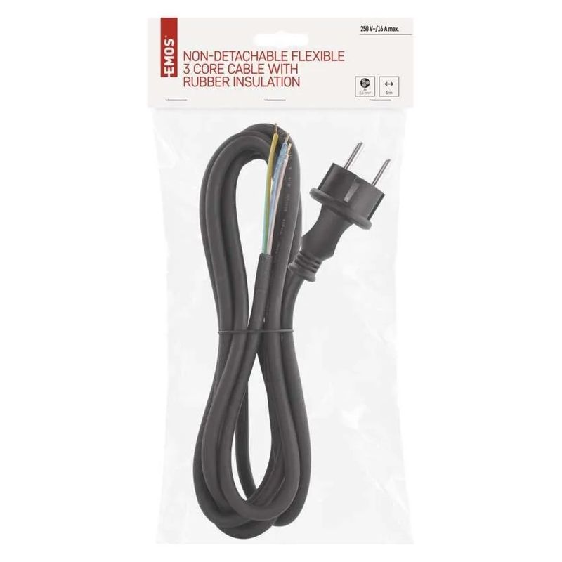 Casa si Gradina - Electrice - Cabluri electrice si conductori - Cablu de alimentare EMOS S03450 nedetasabil flexibil izolatie cauciuc 3x2.5mm2 5m negru - Infinity.ro