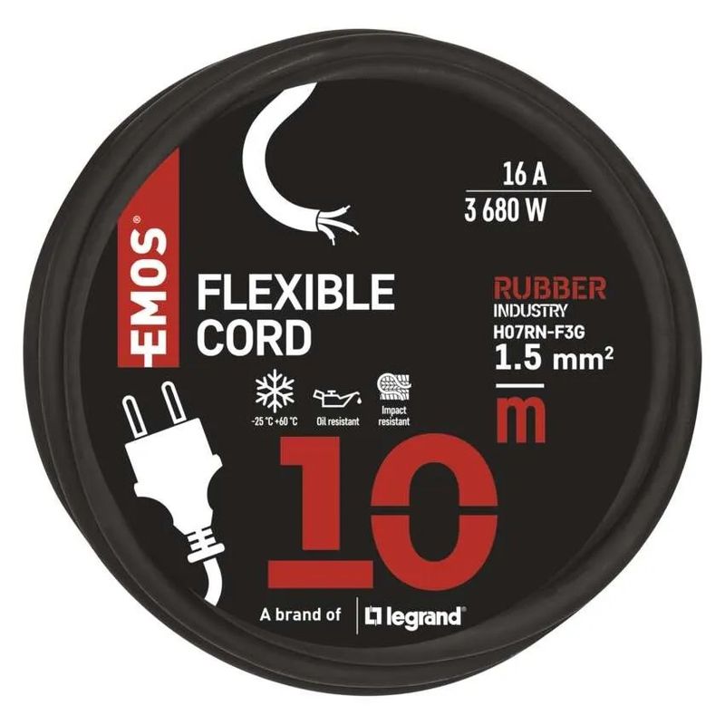 Casa si Gradina - Electrice - Cabluri electrice si conductori - Cablu de alimentare EMOS S03210N flexibil izolatie cauciuc/neopren 3x1.5mm2 H07RN-F 10m negru - Infinity.ro