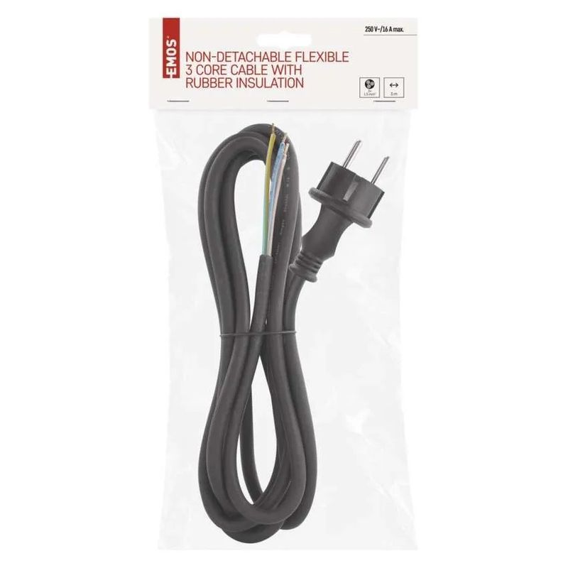 Casa si Gradina - Electrice - Cabluri electrice si conductori - Cablu de alimentare EMOS S03230 nedetasabil flexibil izolatie cauciuc 3x1.5mm2 3m negru - Infinity.ro