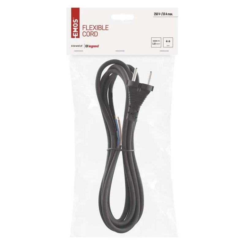 Casa si Gradina - Electrice - Cabluri electrice si conductori - Cablu de alimentare EMOS S03030N 3m flexibil izolatie cauciuc /neopren 2x1mm2 H05RN negru - Infinity.ro