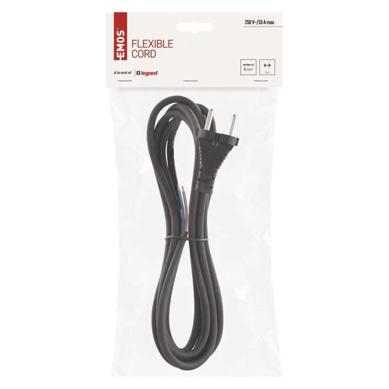 Casa si Gradina - Electrice - Cabluri electrice si conductori - Cablu de alimentare EMOS S03031N 3m flexibil izolatie cauciuc /neopren 2x1mm2 H07RN-F negru - Infinity.ro