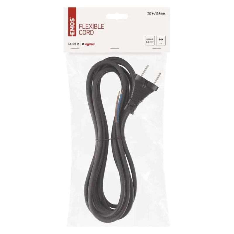 Casa si Gradina - Electrice - Cabluri electrice si conductori - Cablu de alimentare EMOS S03050N 5m flexibil izolatie cauciuc /neopren 2x1mm2 H05RN negru - Infinity.ro