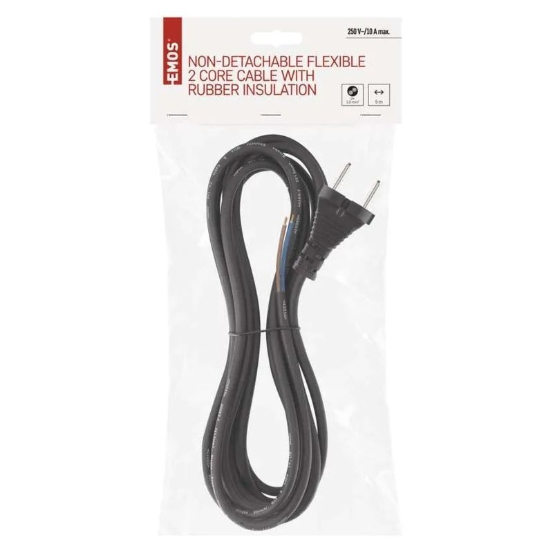 Casa si Gradina - Electrice - Cabluri electrice si conductori - Cablu de alimentare EMOS S03050 nedetasabil flexibil izolatie cauciuc 2x1mm2 5m negru - Infinity.ro
