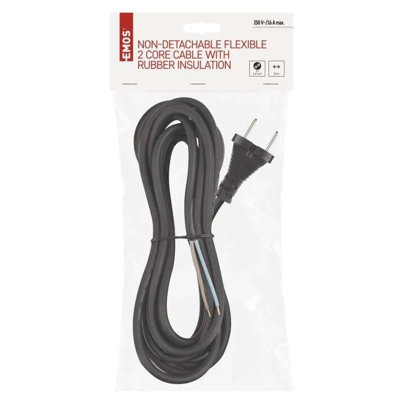 Casa si Gradina - Electrice - Cabluri electrice si conductori - Cablu de alimentare EMOS S03350 nedetasabil flexibil izolatie cauciuc 2x1.5mm2 5m negru - Infinity.ro