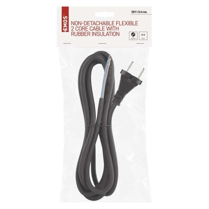 Casa si Gradina - Electrice - Cabluri electrice si conductori - Cablu de alimentare EMOS S03330 nedetasabil flexibil izolatie cauciuc 2x1.5mm2 3m negru - Infinity.ro