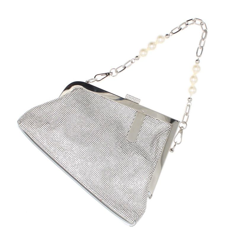 Fashion, accesorii si bijuterii - Femei - Accesorii femei - Genti si rucsacuri femei - Geanta, de dama, din material sintetic, ButicCochet, 23x15x6 cm, cu strasuri, Argintiu - GND845 - Infinity.ro