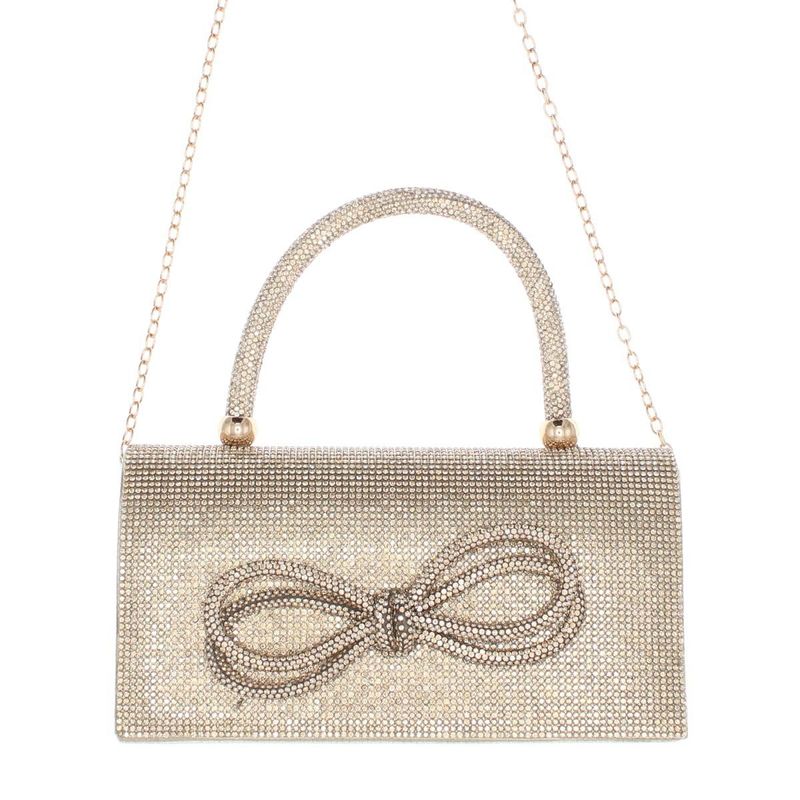 Fashion, accesorii si bijuterii - Femei - Accesorii femei - Genti si rucsacuri femei - Geanta, de dama, din material sintetic, ButicCochet, 20x11x6 cm, cu fundita, Auriu - GND815 - Infinity.ro
