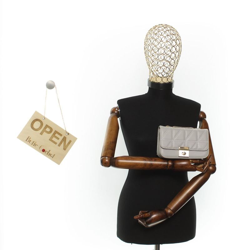 Fashion, accesorii si bijuterii - Femei - Accesorii femei - Genti si rucsacuri femei - Geanta de umar, dama, din material sintetic, ButicCochet, 19x12x6 cm, Gri - GND913 - Infinity.ro