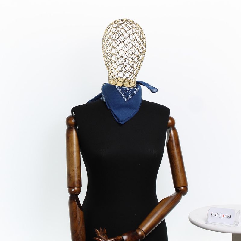 Fashion, accesorii si bijuterii - Femei - Accesorii femei - Esarfe si fulare femei - Bandana din bumbac, dimensiune 55 x 55 cm, imprimeu mandala, Buticcochet, Albastru inchis - ES2204 - Infinity.ro