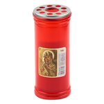 Casa si Gradina - Decoratiuni - Aromaterapie si lumanari - Lumanari si candele - Lumanare Decorativa Religioasa, Rosie cu Capac si Imagine Maica Domnului, 6.8x15.5cm - Infinity.ro