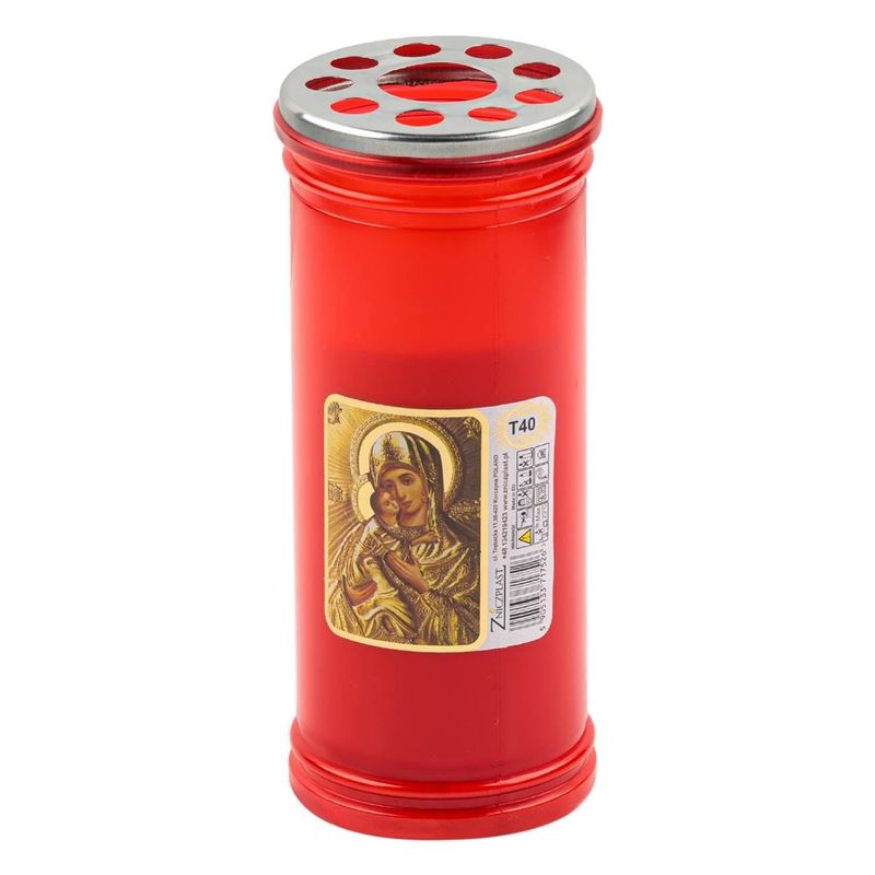 Casa si Gradina - Decoratiuni - Aromaterapie si lumanari - Lumanari si candele - Lumanare Decorativa Religioasa, Rosie cu Capac si Imagine Maica Domnului, 6.8x15.5cm - Infinity.ro