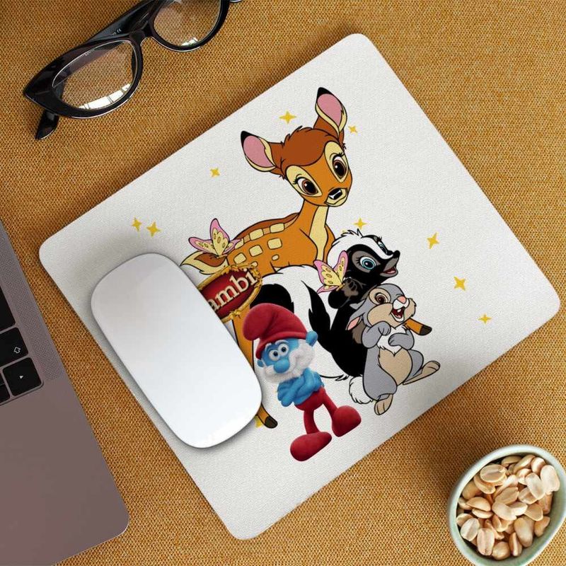 PC, gaming si accesorii - Periferice PC - Mousepad - Mousepad Bambi Papa Strumf Flower Thumper Sconcs Padure, 21x19cm - Infinity.ro