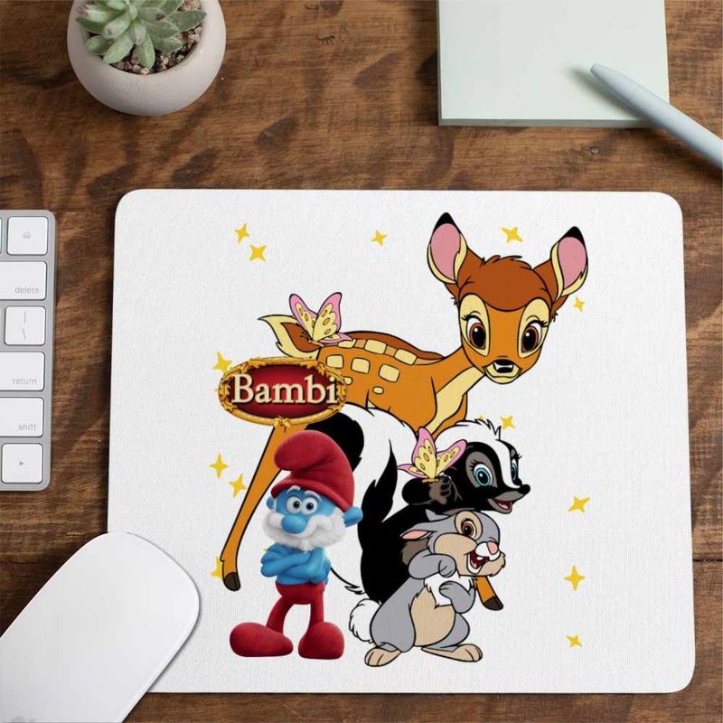 PC, gaming si accesorii - Periferice PC - Mousepad - Mousepad Bambi Papa Strumf Flower Thumper Sconcs Padure, 21x19cm - Infinity.ro