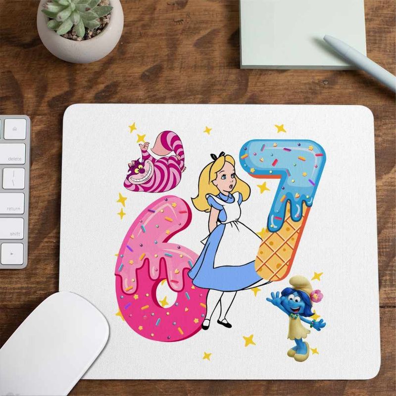 PC, gaming si accesorii - Periferice PC - Mousepad - Mousepad Alice Tara Minunilor Six Seven Sase Sapte 67, 21x19cm - Infinity.ro