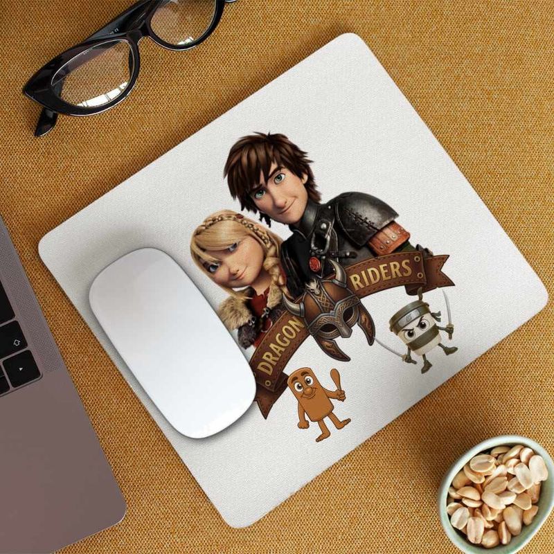 PC, gaming si accesorii - Periferice PC - Mousepad - Mousepad Dragon Riders Hiccup Astrid How to train your dragon, 21x19cm - Infinity.ro