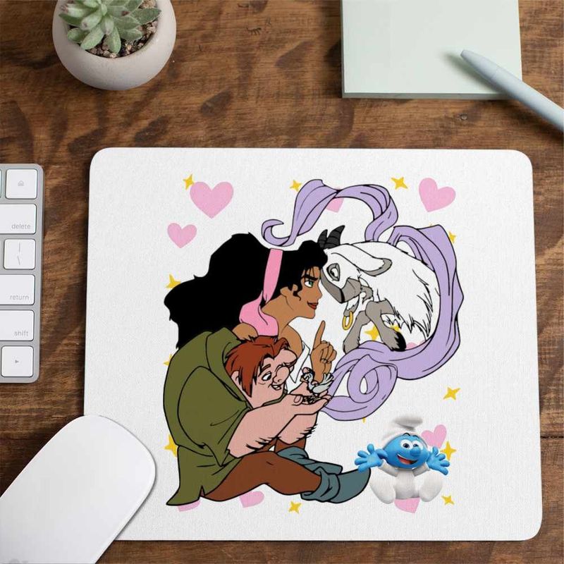 PC, gaming si accesorii - Periferice PC - Mousepad - Mousepad Cocosatul de la Notre-Dame Quasimodo Esmeralda Djali, 21x19cm - Infinity.ro
