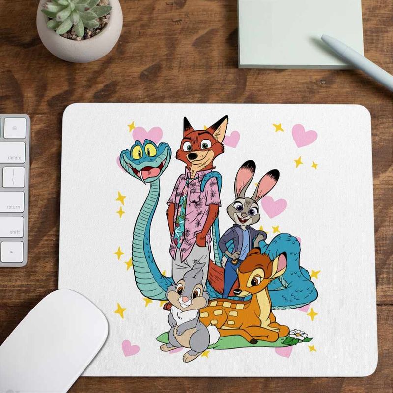 PC, gaming si accesorii - Periferice PC - Mousepad - Mousepad Bambi Zootopia Iepuras Sarpe Vulpe, 21x19cm - Infinity.ro