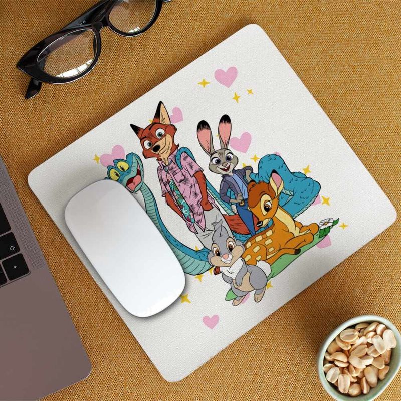 PC, gaming si accesorii - Periferice PC - Mousepad - Mousepad Bambi Zootopia Iepuras Sarpe Vulpe, 21x19cm - Infinity.ro
