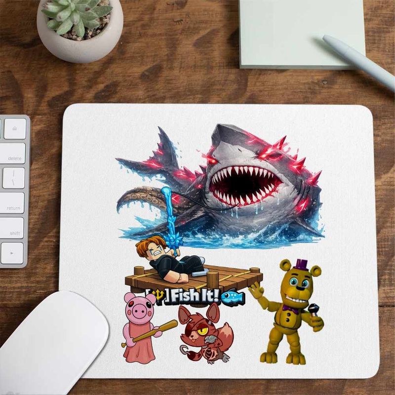 PC, gaming si accesorii - Periferice PC - Mousepad - Mousepad Pescar Roblox Rechin Sea Monster Pescar, 21x19cm - Infinity.ro