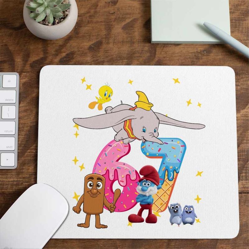 PC, gaming si accesorii - Periferice PC - Mousepad - Mousepad Dumbo Six Seven Papa Strumf 67 Sase Sapte, 21x19cm - Infinity.ro