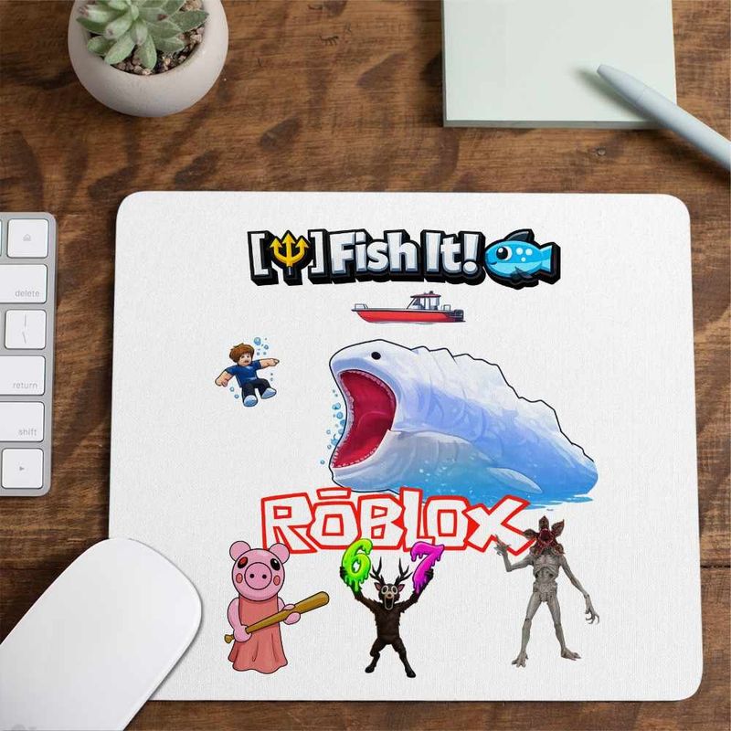 PC, gaming si accesorii - Periferice PC - Mousepad - Mousepad Fish it Roblox Pescar Marin Monster, 21x19cm - Infinity.ro
