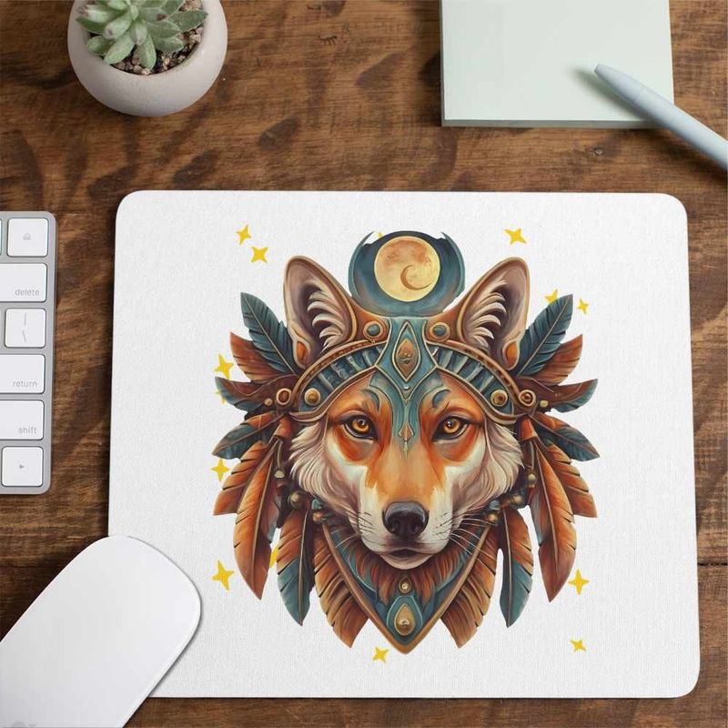 PC, gaming si accesorii - Periferice PC - Mousepad - Mousepad Lup Mistic Native American, 21x19cm - Infinity.ro