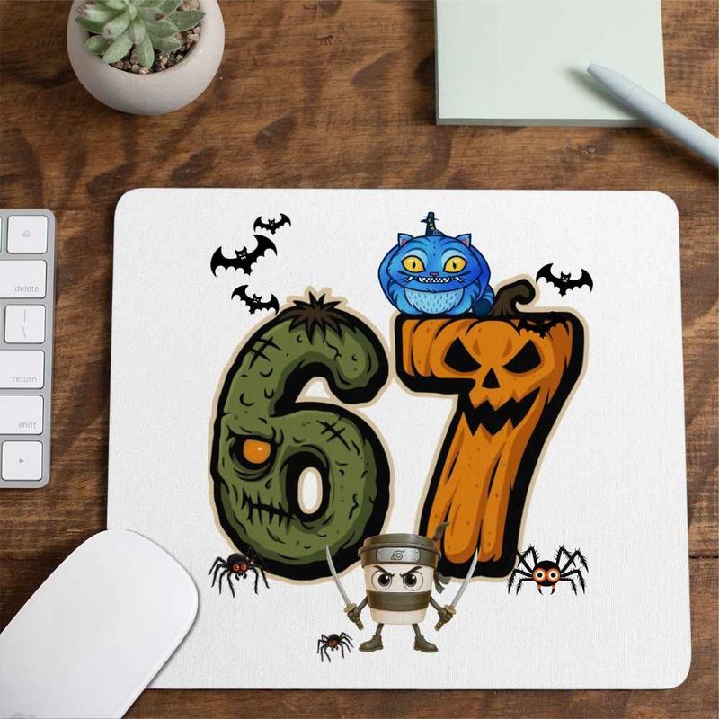 PC, gaming si accesorii - Periferice PC - Mousepad - Mousepad Six Seven Halloween Dovleac 6 7 Horror CoolTrend, 21x19cm - Infinity.ro